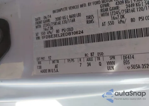 2014 Ford E-350 Super Duty Commercial z USA, uszkodzony, nr VIN 1FDSE3EL2EDB10624